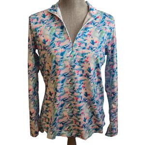 EP NY Long Sleeve FLORAL Zip Mock Polo -Splash/ Multi, Size Medium